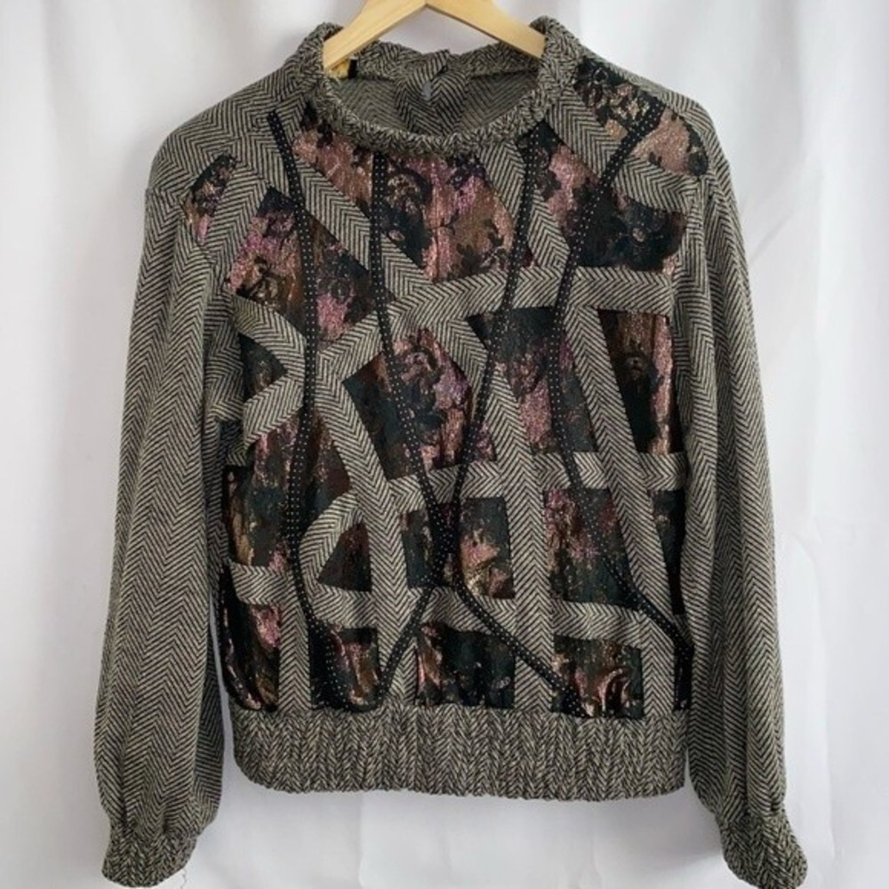 Rare Vintage KOOS Van Den Akker New York Metallic Lace Overly Button Sweater S - Picture 9 of 15